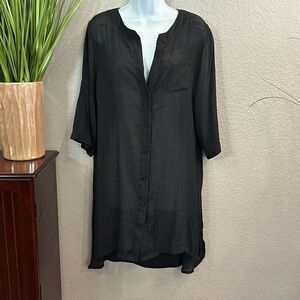 #517 Aimage black gauzey button down long tunic top size large
